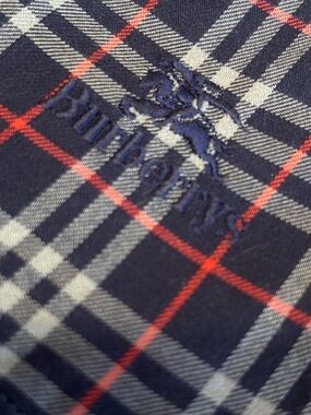 Burberrys Navy Plaid with Red & White Windowpane Pocket Square Handkerchief